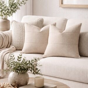 Pottery Barn Inspired Striped Cushion Covers (Set of 2) | 50x50 | Neutral Modern